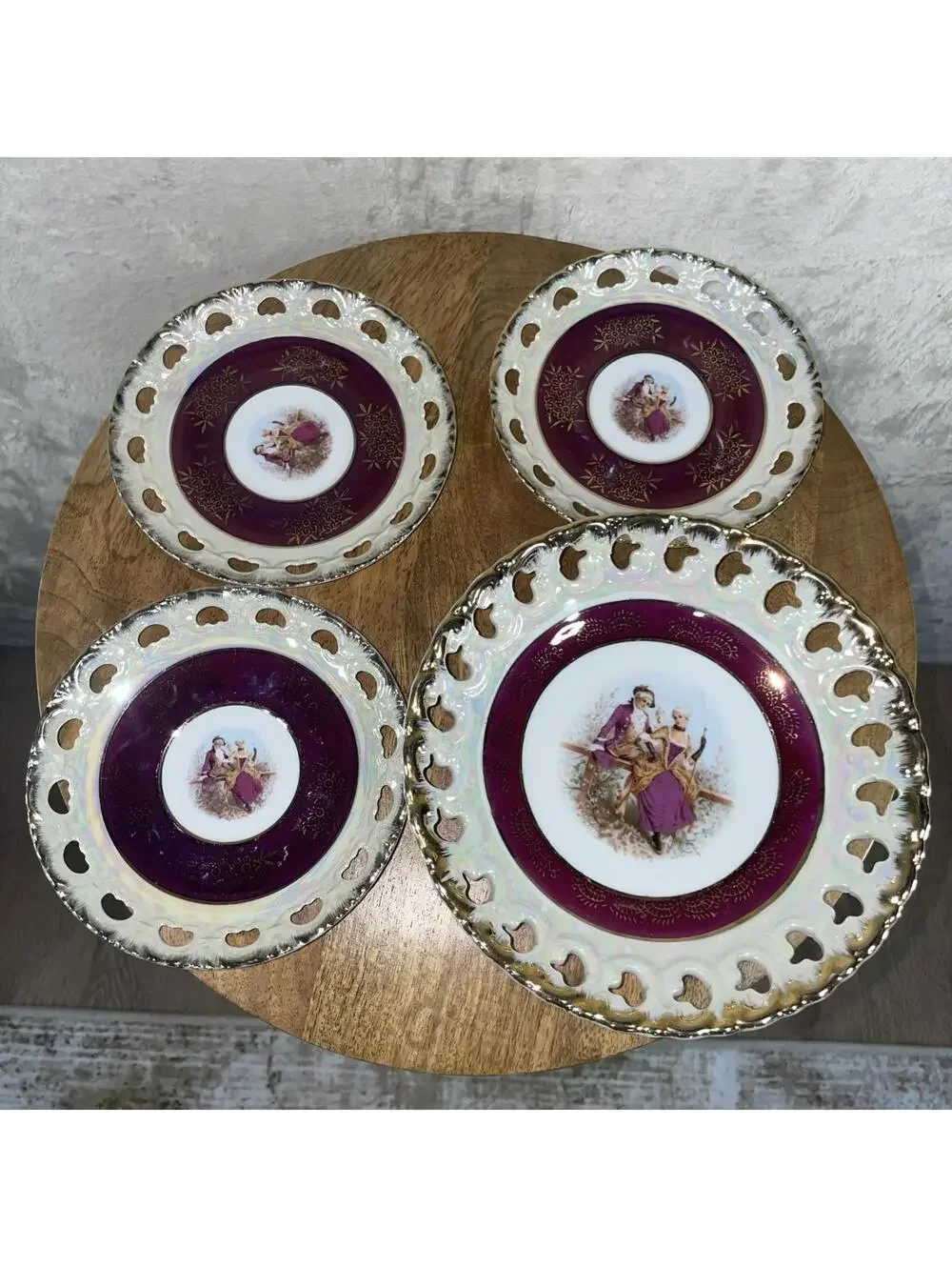 Vintage Cosmos Japan 4-piece 5” Porcelain Saucer & 7” Plate Victorian Gold Set